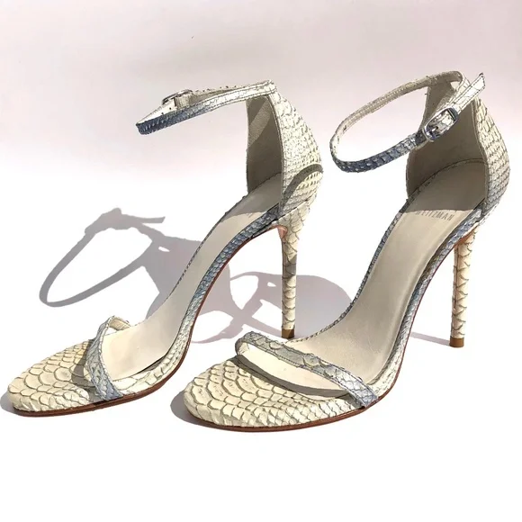 Stuart Weitzman Nudistsong Stiletto Heels Women 6M Ankle Strap Sandal Python
